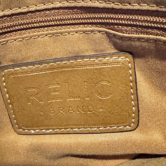 Relic by Fossil Crossbody Purse Brown Pink Blue Floral Canvas Slim Zip Top Boho - Picture 4 of 7